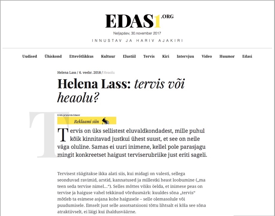 Tervis või heaolu? - Dr. Helena Lass ajakiri Edasi