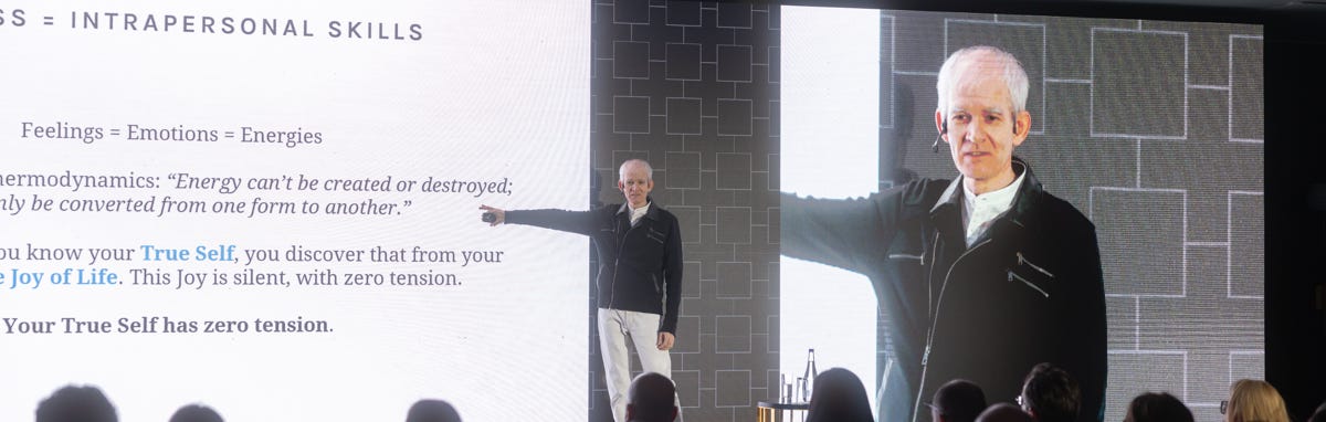 Understanding the natural principles of your inner domain enables you to be creative and take initiative. Kaur Lass on stage, explaining our inner powers. Photo: Atria Group International, Belgrade 25.03.2026. Understanding the natural principles of your inner domain enables you to be creative and take initiative. Kaur Lass on stage, explaining our inner powers. Photo: Atria Group International, Belgrade 25.03.2026.